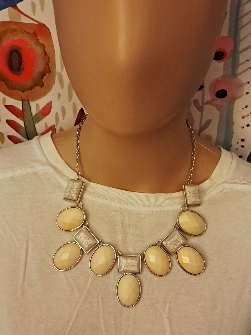 NY Collection Cream and Silver Faceted Bib Necklace